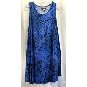 Vintage Island Aloha Wear Blue Floral Dress With Pockets OSFM